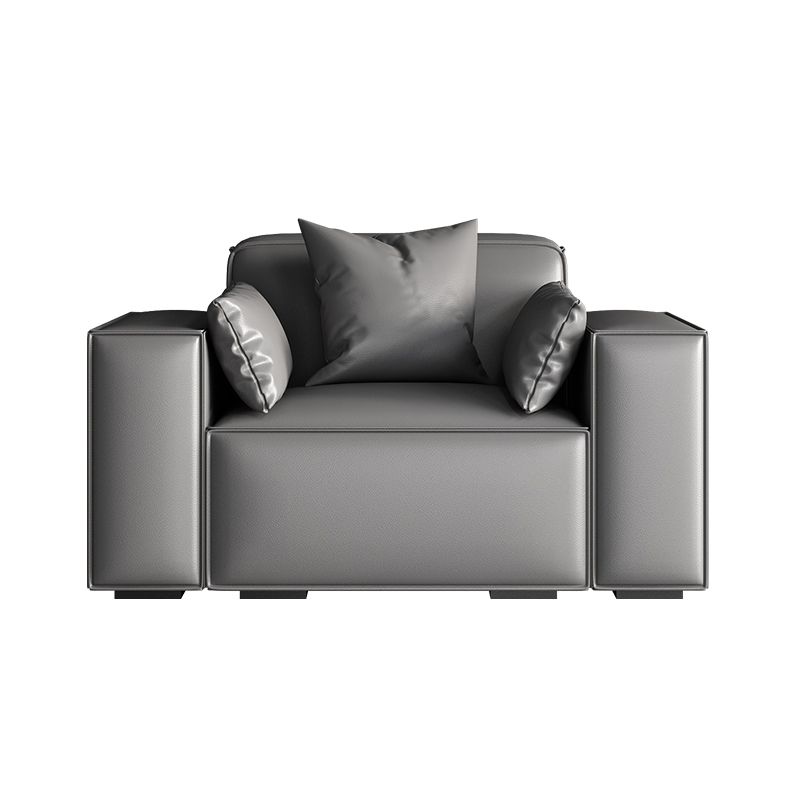 Faux Leather Modern Standard Sofa 37"W Square Arm Sofa  Sofa  Living Room