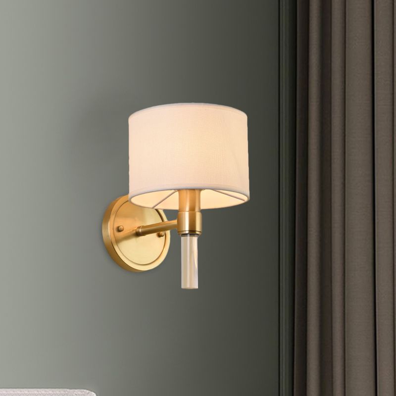 1 Kopfwand montierte Lampe Rustikale Trommelschatten Stoff Leuchten in Messing für Wohnzimmer