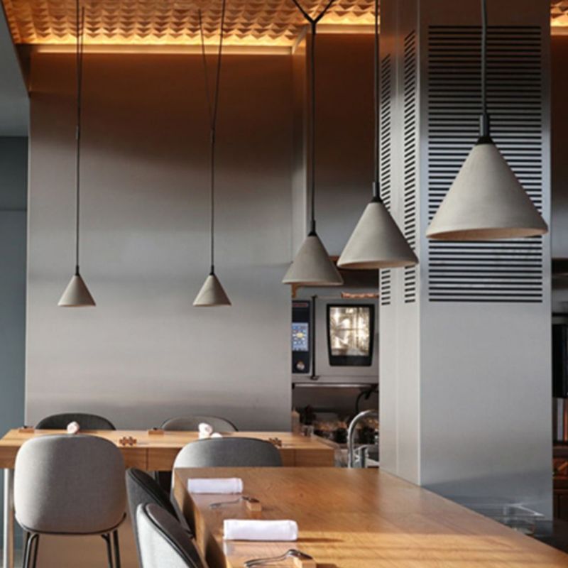 Nordic Style Conical Suspension Light Cement 1-Light Dining Room Pendant Light Fixture in Grey