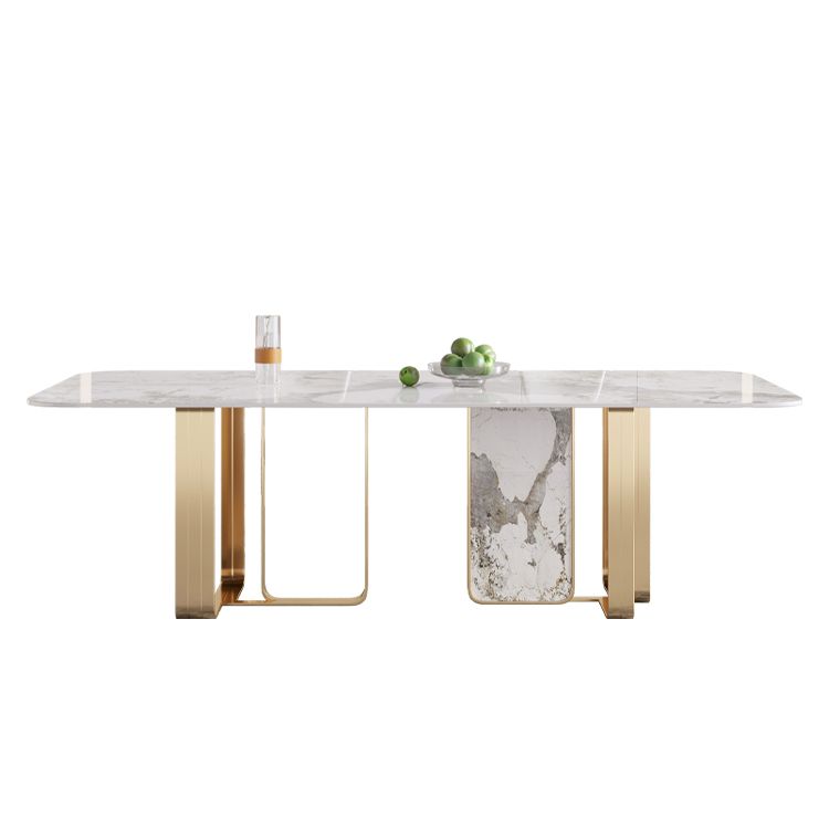 Rectangle Luxury Dining Table Sintered Stone Top Metal Base Home Kitchen Desk