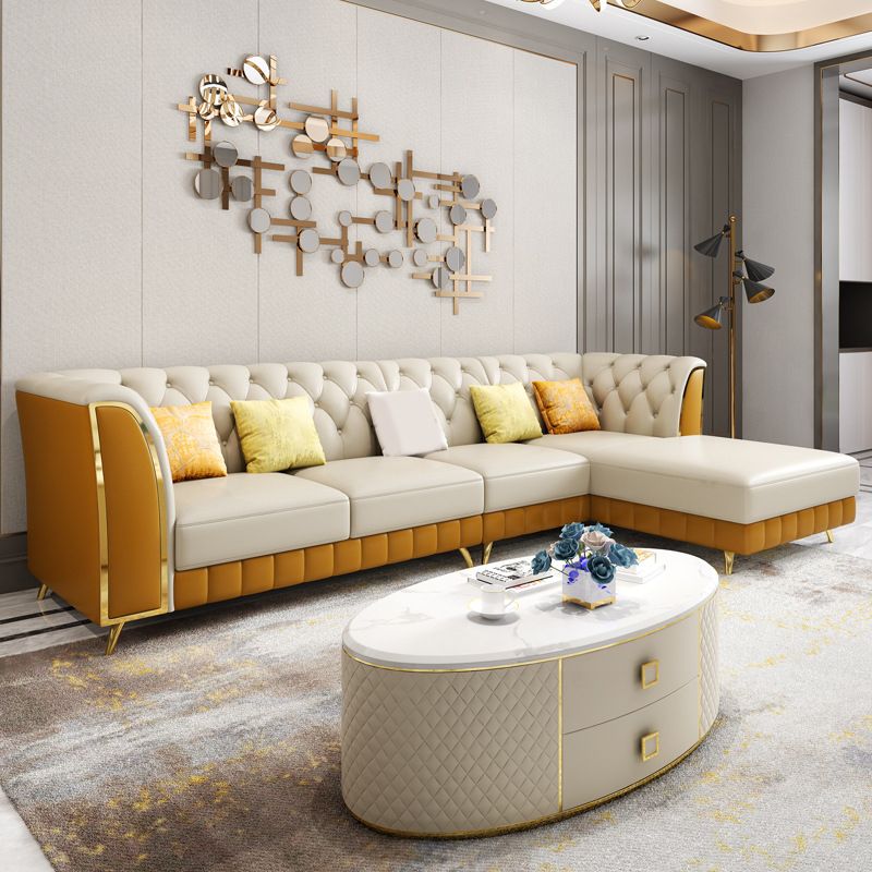 Tufted Flared Arm Sectional with Pillows Luxurious Faux Leather Sectional