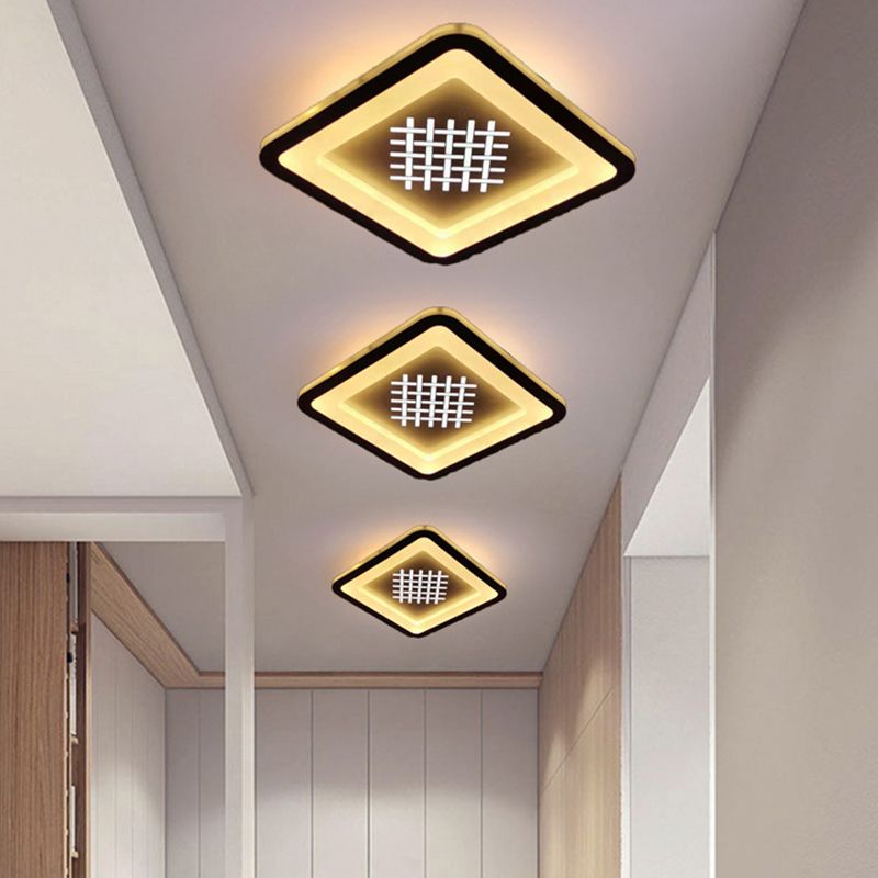 Modernist Squared Flush Mount Light Acrylic LED Hallway Flush Lamp Fixture in Black with Woven Grid Pattern