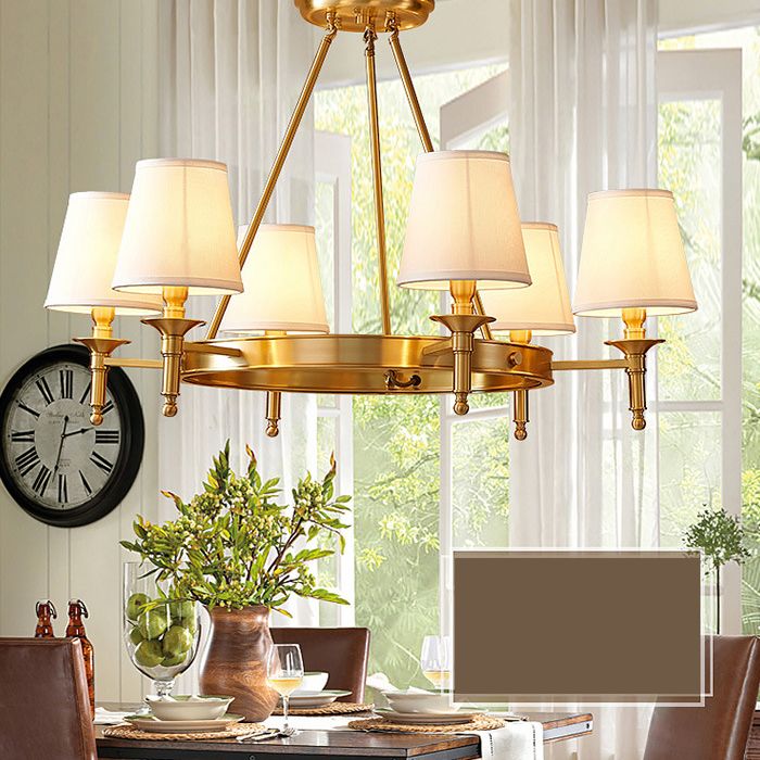 Postmoderne wagenwiel hangende kroonluchter licht wit linnen schaduw plafond kroonluchter in goud voor eettafel
