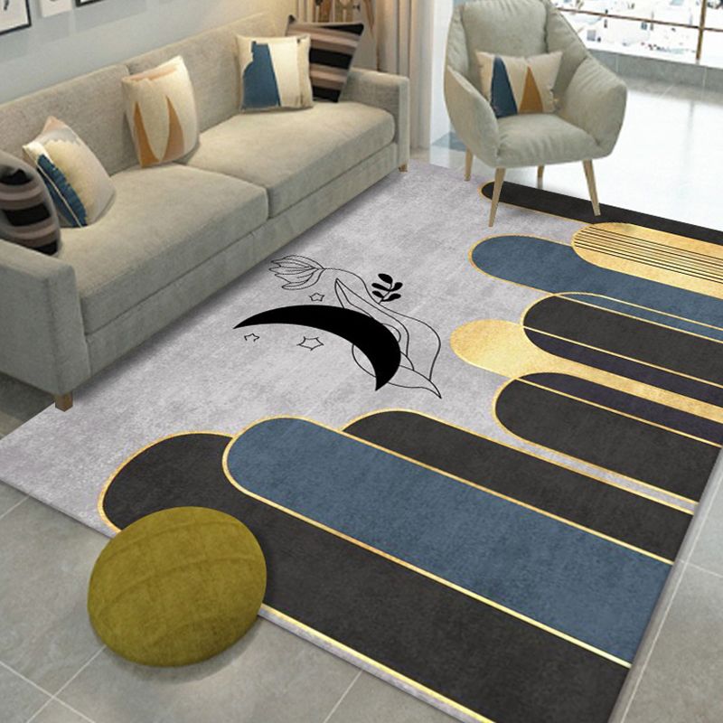 Dark Gray Pattern Carpet Polyester Modern Carpet Non-Slip Backing Carpet for Living Room