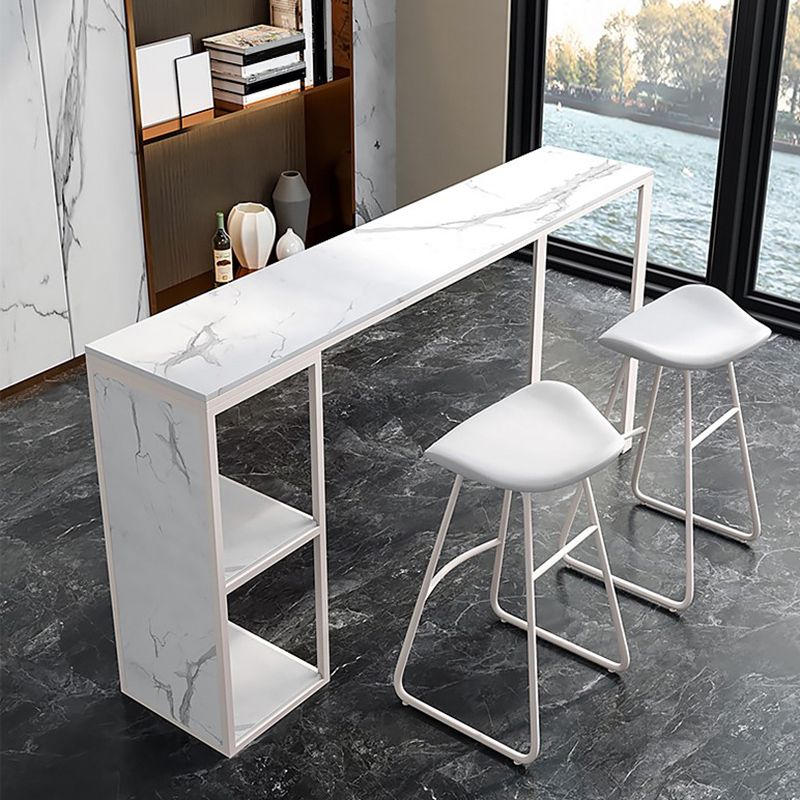 Rectangle Pub Table Faux Marble Bar Height Cocktail Table with Shelves