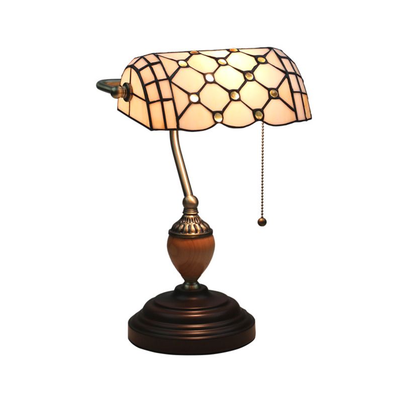1 Light Beaded Table Light Tiffany Style Yellow/Blue Cut Glass Nightstand Lamp for Living Room