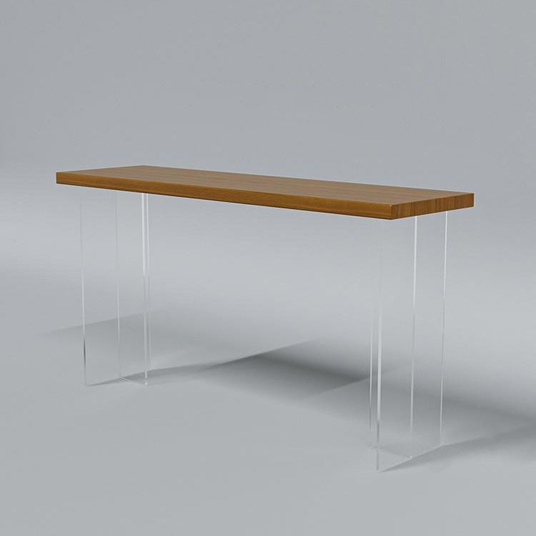 Contemporary Rectangle Bar Dining Table Indoor Wood Bar Table with Acrylic Double Pedestal