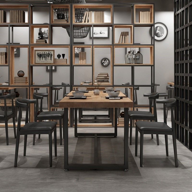 Industrial Style Dining Table Solid Wood Trestle Table for Dining Room