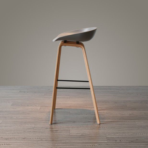 Modern Solid Wood Counter Stool Low Back Armless Bar Stool with Footrest
