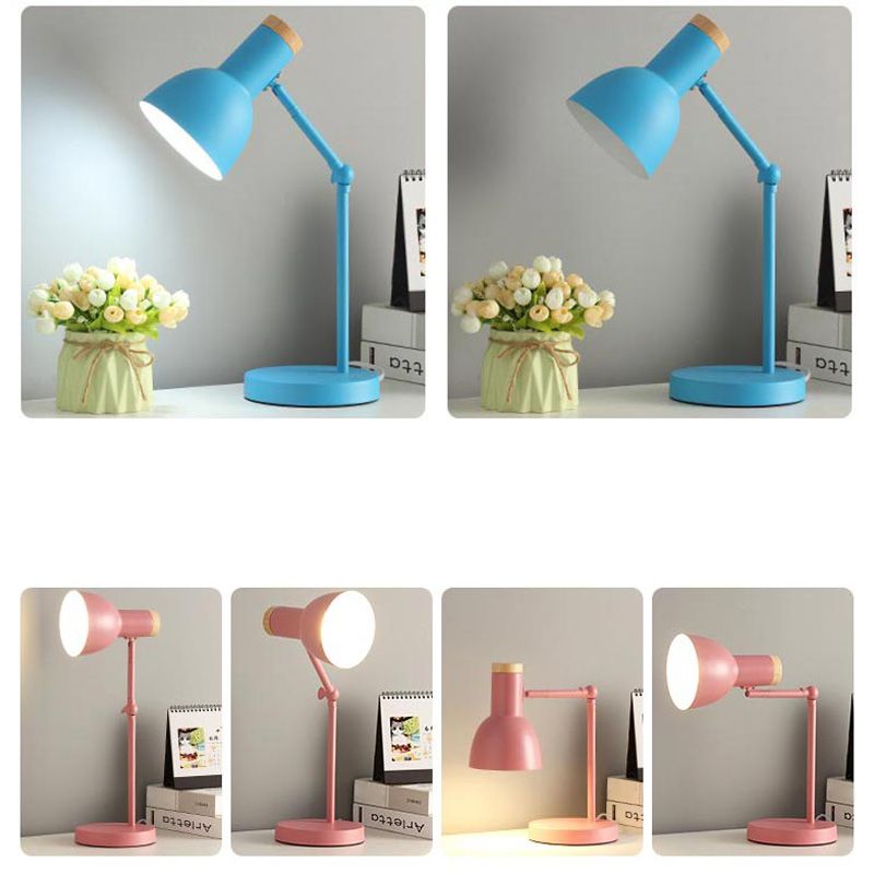 Swing Arm Table Light Macaron Iron 1 Bulb Kids Bedroom Night Lamp with Bell Shade