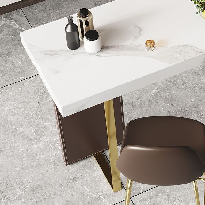 Glam Rectangular Pub Table Set 1/2/3 Pcs Stone Bar Table and Leather Bar Stools