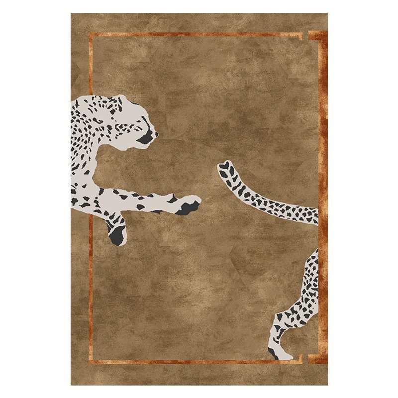 Stylish Modern Area Carpet Brown Polyester Area Rug Leopard Pattern Stain Resistant Rug for Bedroom