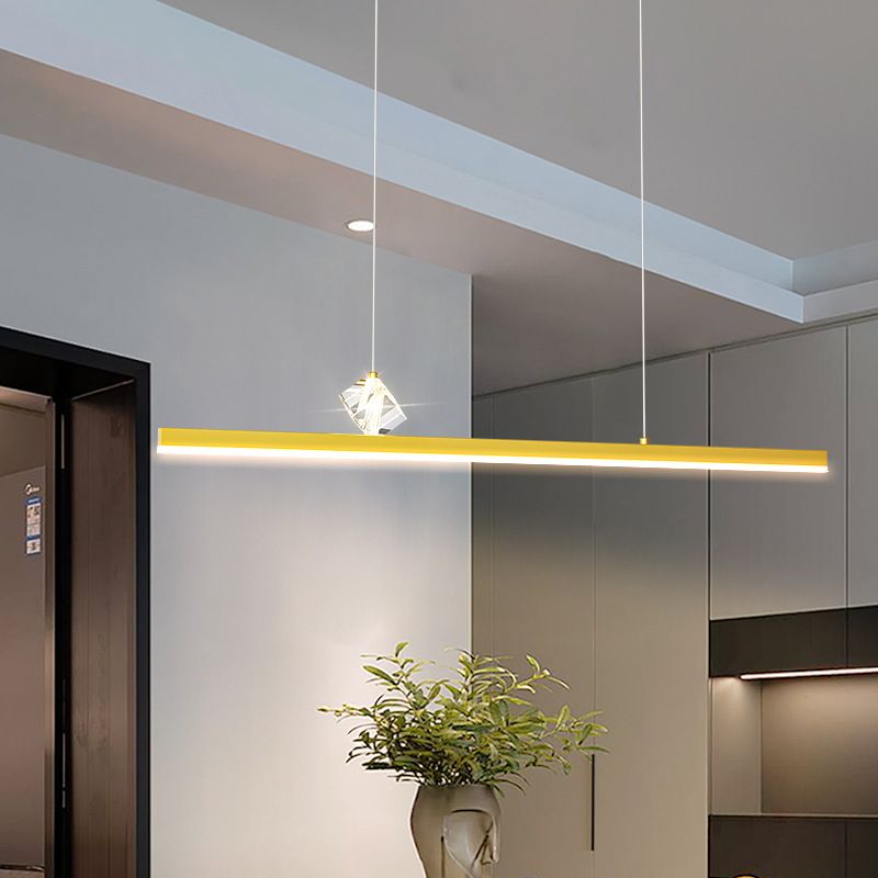 Gold LED Island Light Crystal Island Hanging Light with Acrylic Shade for Living Room