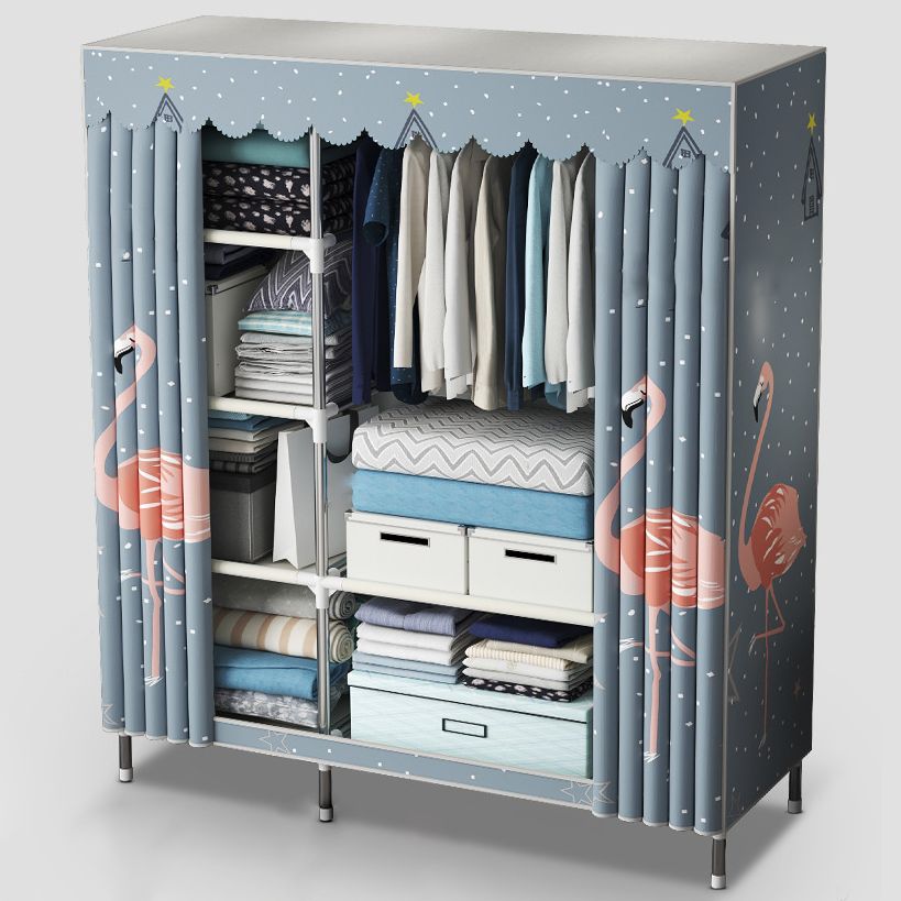 Modern Style Wardrobe Closet Metal Frame Wardrobe Armoire with Shelves