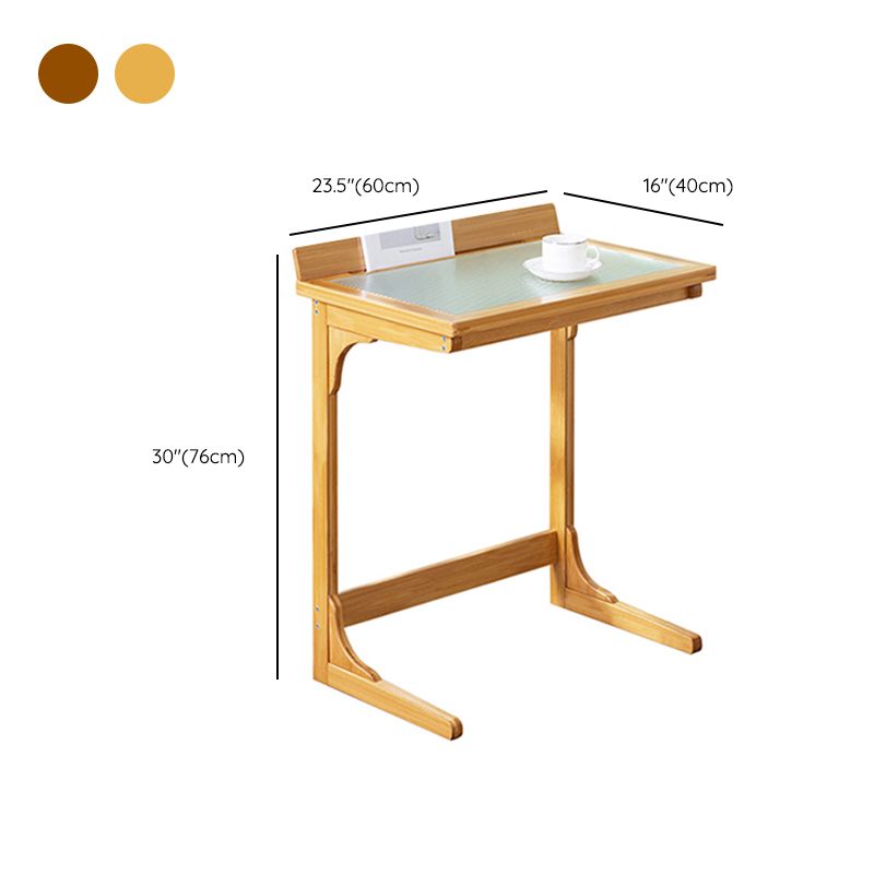 Rectangular Glass Top Side Table Wood Sofa Side Accent Table
