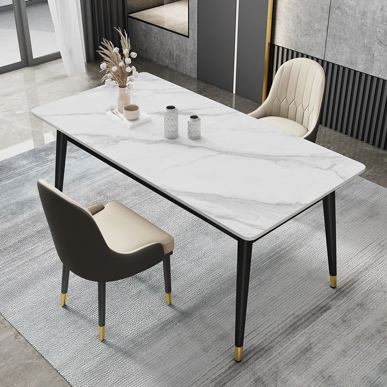 Black 4-foot Metal Dining Table Modern Stone Top Rectangle Dinette Table