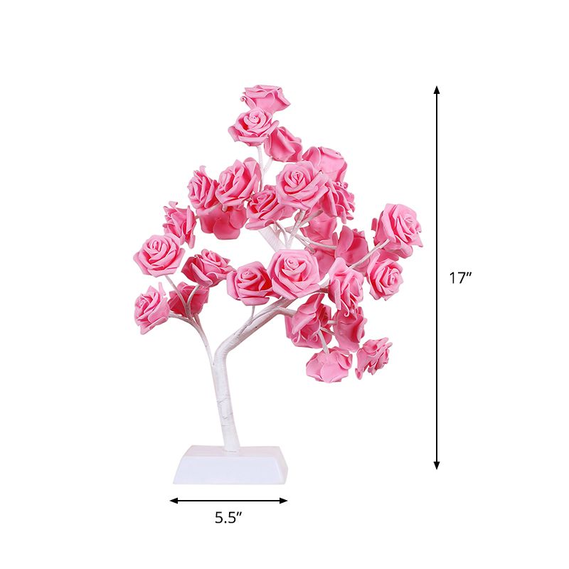 Pink Rose Night Lamp Art Deco LED Plastic Table Licht met takontwerp voor restaurant