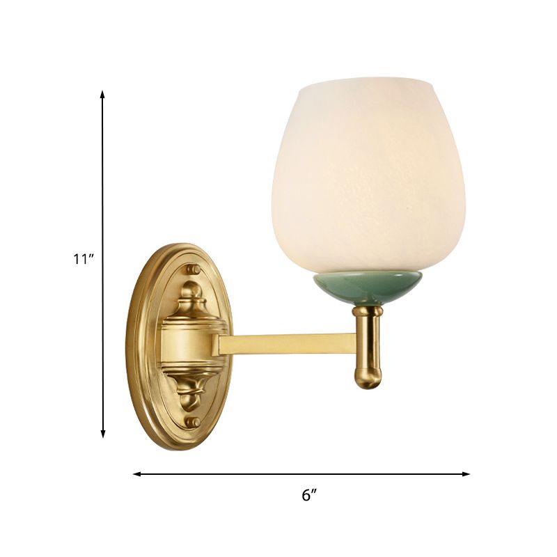 Opale Glass Conined Murce Sronce moderne 1/2-Light Hall Hall Mur Mount Lightture avec Cap en porcelaine en or
