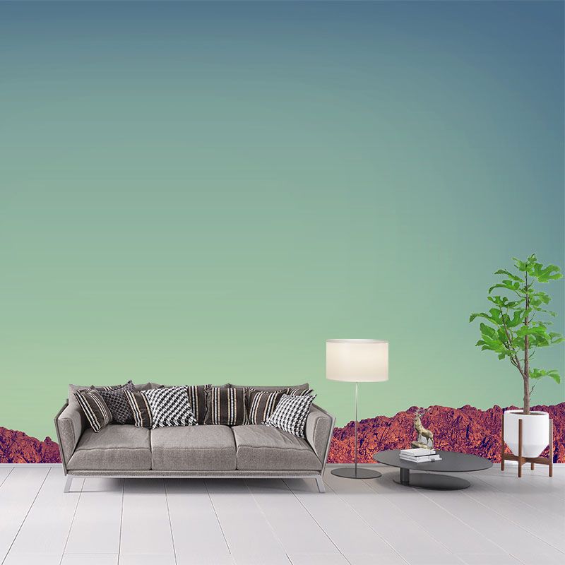 Mountain with Clean Sky Mural Blue Minimalist Wall Covering for Living Room, Size Optional