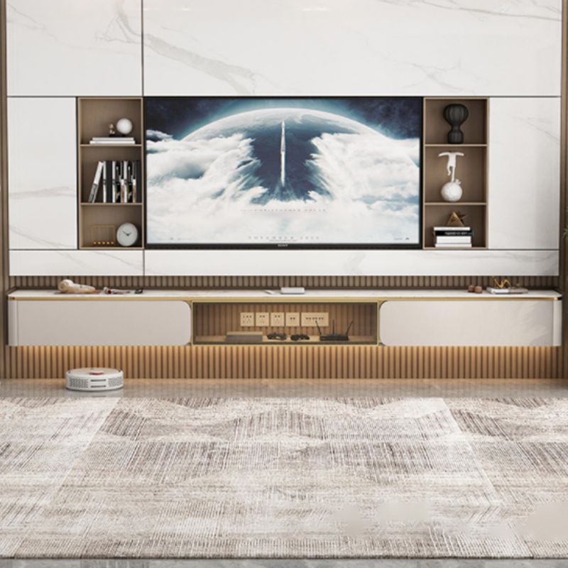 Glam Style Stone TV Stand Enclosed Storage Cable Management TV Console