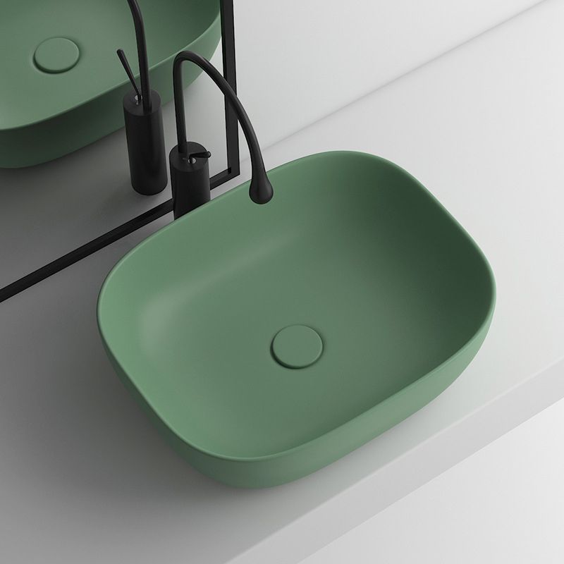 Modern Vessel Lavatory Sink Rectangular Porcelain with Faucet and Pop-Up Drain Basin Sink