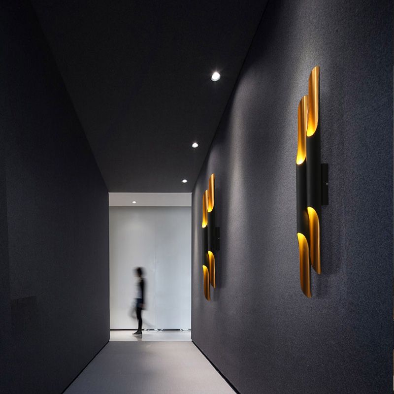 Tube Metal Wall Lamp Light Minimalist-Style Black Wall Mounted Light Fixture