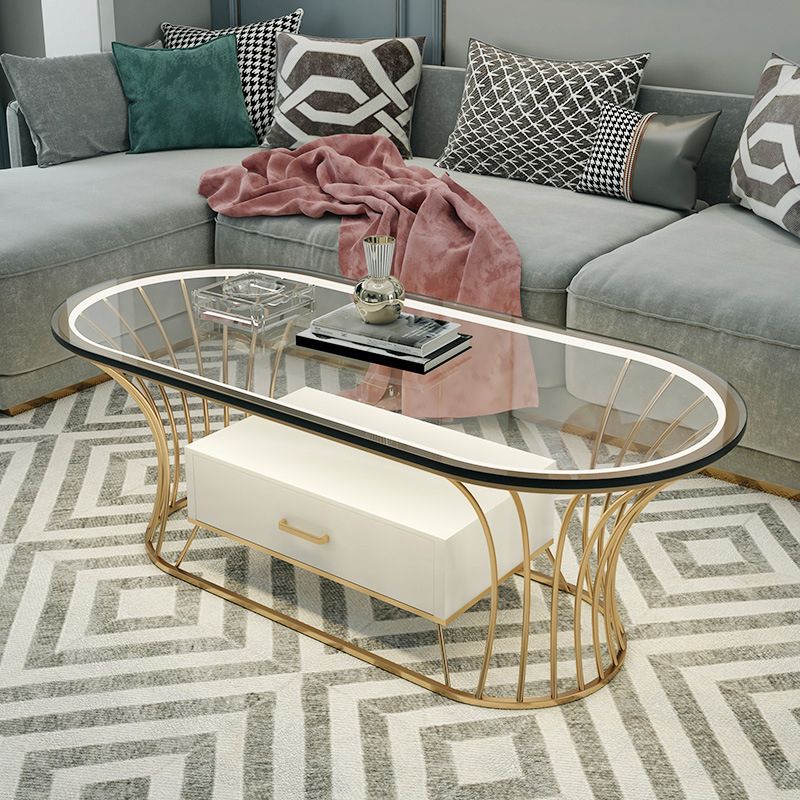 Glam Frame Single Coffee Table Oval Coffee Table with Drawer