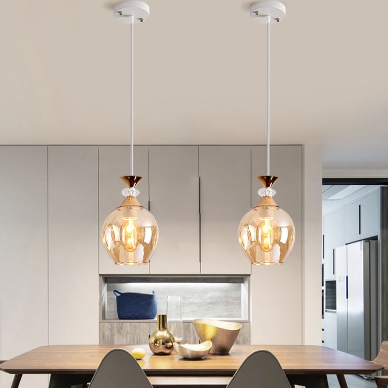 Cup-Shape Suspension Pendant Modernist Grey/Blue/Amber Dimpled Glass 1 Light Hanging Light Fixture