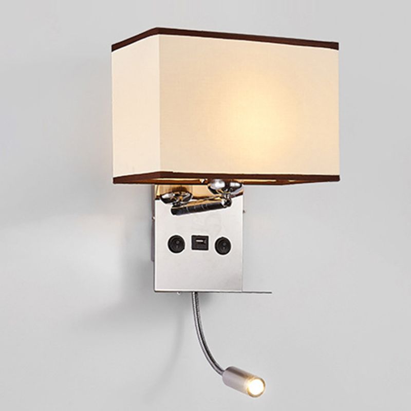 Lámpara de pared de lectura concisa moderna Splicet rectangular de acero inoxidable aplastante con telas sombra