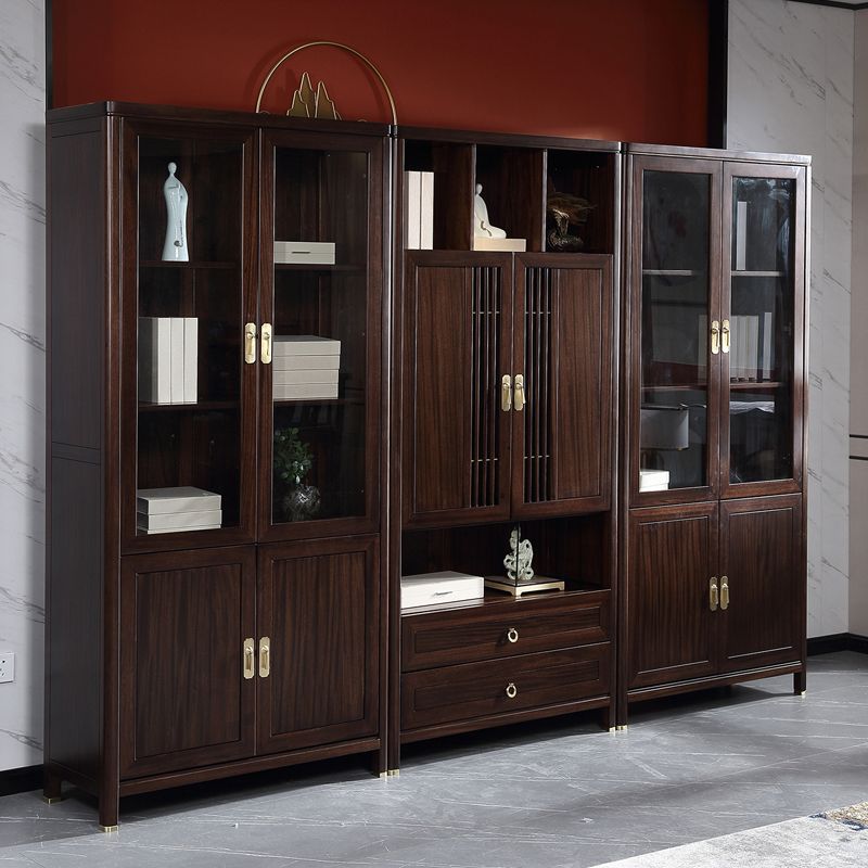 Closed Back Wood Bookshelf Contemporary Bookcase with Cabinets