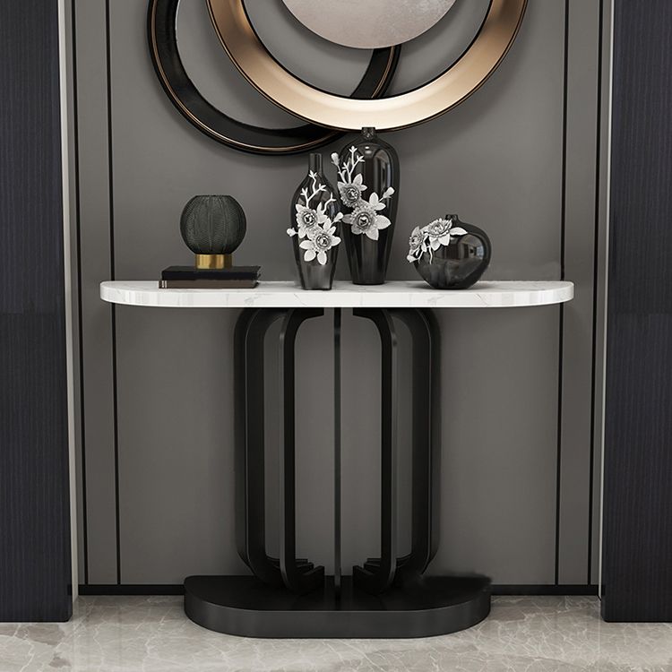 Glam Marble Console Accent Table Half Moon Console Sofa Table for Hall