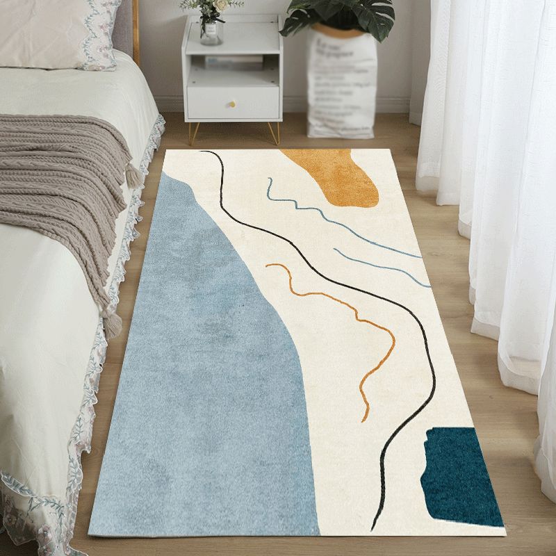 Light Color Abstract Lines Print Rug Polyester Casual Carpet Non-Slip Backing Indoor Rug for Living Room