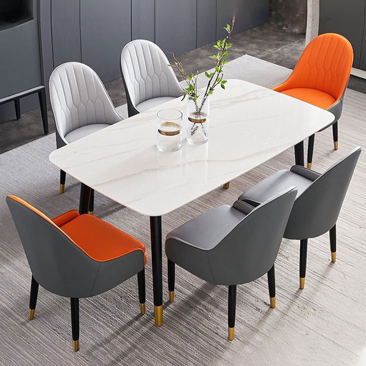 Silla lateral de comedor de cuero de diseño escandinavo Sillas laterales con brazo trasero sólido