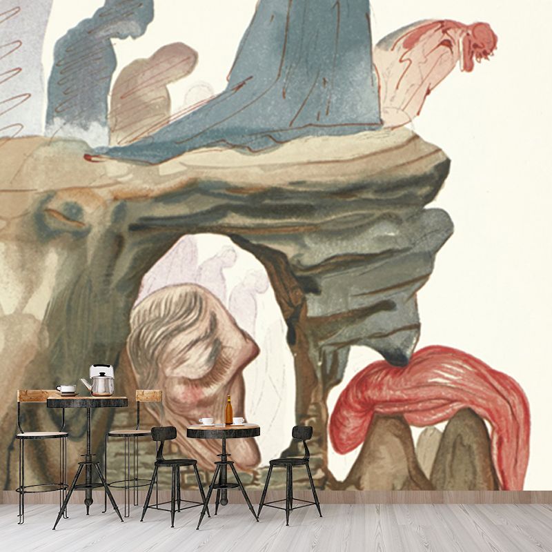 Big Christian Wall Mural Surrealistic Inspiring Praying on the Cliff Wall Decor in Blue