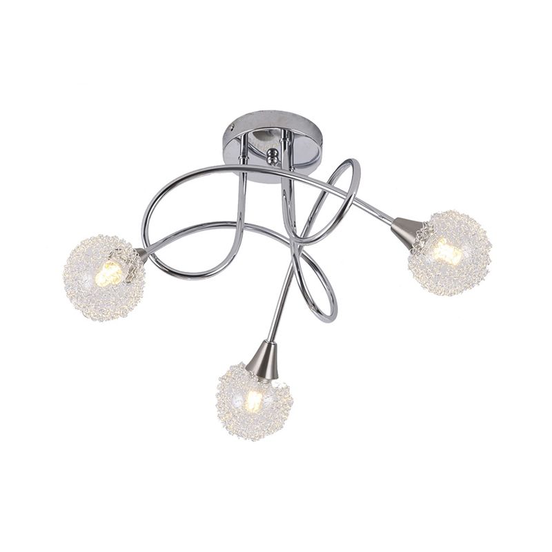 Lampe semi - encastrée en verre transparent sphérique plafonnier encastré moderne à 3 lumières chromé Twist LED avec abat - jour en boule de soie en aluminium