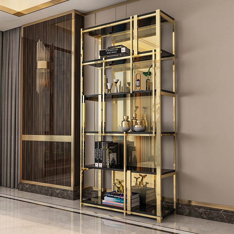 Gold Closed Back Bookshelf Glam Standard Engineered Wood Bookcase