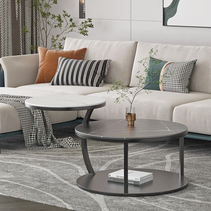Contemporary Coffee Table Round Stone Top Extendable Coffee Cocktail Table