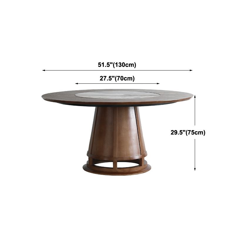 Modern Round Convertible Dining Table Brown Ash Wood Pedestal Table