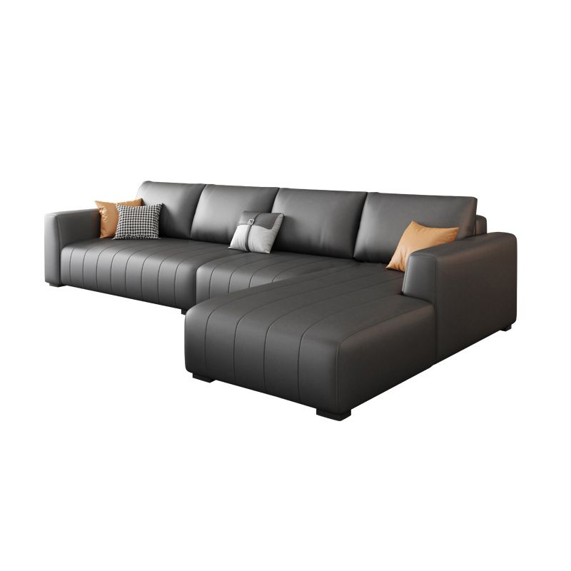 Square Arm Dark Gray Removable Cushions Modern Faux Leather Sofa