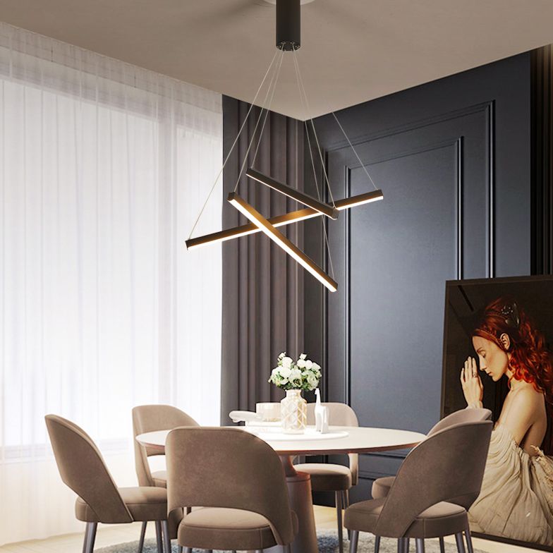 Nieuwe moderne zwarte lineaire kroonluchter verlichtingsarmaturen Metalen LED -hangende lamp voor woonkamer