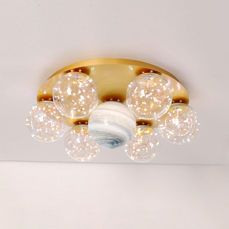 Round Shade Multi-Lights Glass Flush Mount Modern Style Flush Mount Ceiling Lighting Fixture