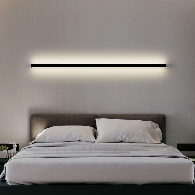 Aluminum Straight Wall Light Modern Black LED Wall Sconce for Living Room