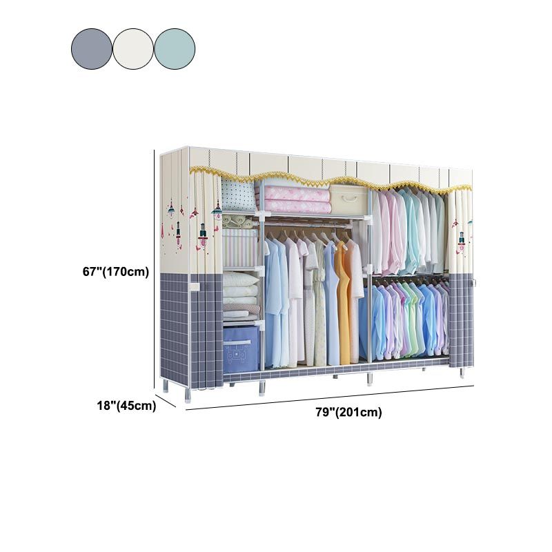 Contemporary Style Wardrobe Metal Clothes Rail Included Wardrobe Closet