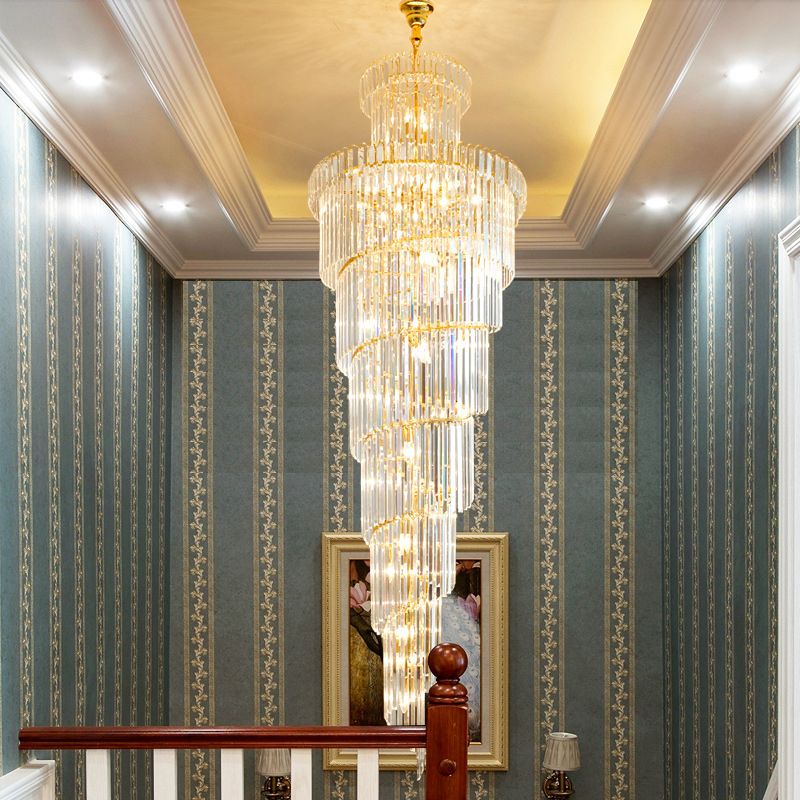 12 têtes lampe de suspension de plafond de style simple en spirale en spirale à tige de cristal clair lustre