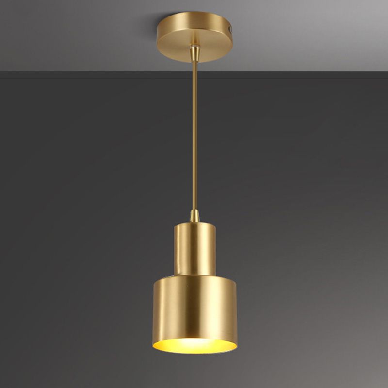 Lumière suspendue cylindrique postmoderne 1 Bulbes Pendant en métal en or pour le restaurant