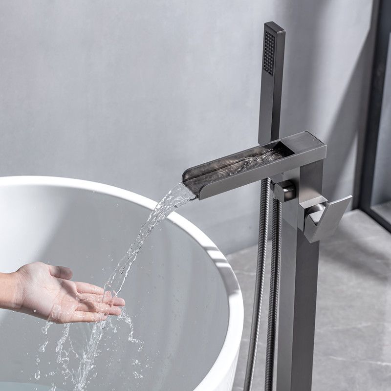 Floor Mounted Metal Freestanding Tub Filler One Handle Waterfall Freestanding Faucet