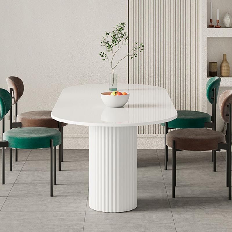 Oval Sintered Stone Dining Table Modern White Furniture with Double Pedestal for Home