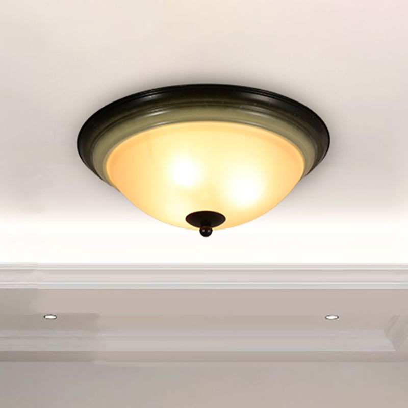 Traditional Dome Flush Mount Light 3 Heads Frosted Glass Ceiling Lighting in Black for Living Room, 16"/19.5" W
