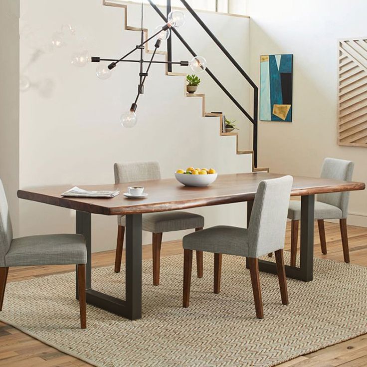 Metal Industrial Rectangle Indoor Table Solid Wood Top Table with Sled Base