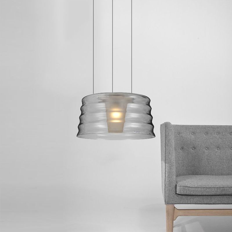 Costilla de lámpara de tambor de 10 "/14" de ancho Contemporáneo Clear/Smoky Ruffly Glass 1 Ligera LED LEACHE CHANGE